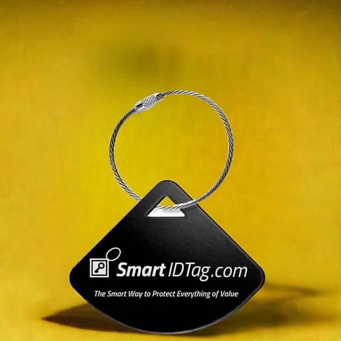 Dynotag® Express Series Solid Metal Web Enabled Smart Bag Tag ID + Steel Loop, Anodized Aluminum with DynoIQ™ & Lifetime Recovery Service (Midnight Black)