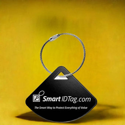 Dynotag® Express Series Solid Metal Web Enabled Smart Bag Tag ID + Steel Loop, Anodized Aluminum with DynoIQ™ & Lifetime Recovery Service (Midnight Black)