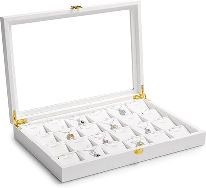 Oirlv White Jewelry Organizer Box with Acrylic Lid Ring Display Storage Case Jewelry Box for Women