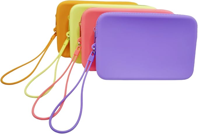 4 Pieces Silicone Makeup Toiletries Pouches, Waterproof Cosmetic Zipper Pouch, Digital Electronics Storage Bag, Beach Essential Travel Pouch (Creamy Collection)