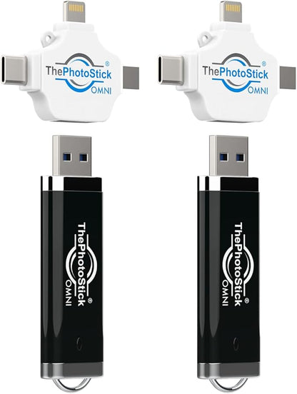 ThePhotoStick® Omni 128GB (2 Pack) - Photo & Video Backup and Transfer | Digital File Organizer | USB & Multiport Connection for Phones, Tablets and Computers | Portable Memory | External Storage