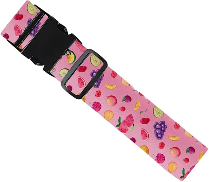 2PC,Fruit Pattern Luggage Strap 1.97 x 70.84 inch Pink Background Watercolor Fruit Design Adjustable Suitcase Belt Durable Nylon Baggage Identifier for Fun Summer Travel