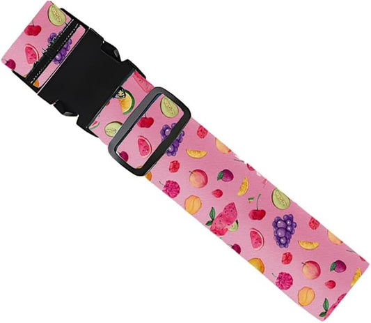2PC,Fruit Pattern Luggage Strap 1.97 x 70.84 inch Pink Background Watercolor Fruit Design Adjustable Suitcase Belt Durable Nylon Baggage Identifier for Fun Summer Travel