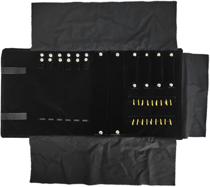 Velvet Travel Jewelry Case Roll Bag Organizer for Necklace Bracelet Earrings Ring (Black) (Black（6+2+4+2)