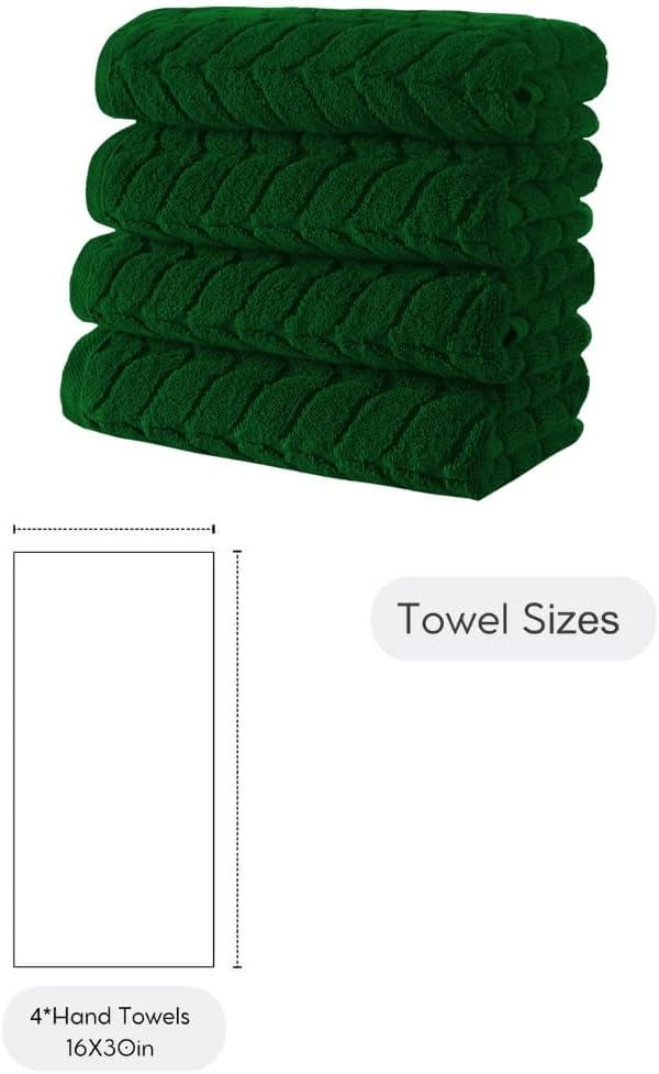 BAGNO MILANO Turkish Bath Towels, Soft Plush Jacquard Luxury Bath Towels, Quick Dry Towel Set (Royal Green, 4 Pcs Hand Towel Set)