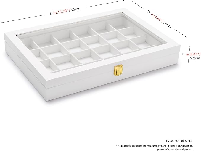 Oirlv Premium Blue Leather 24 Grid Jewelry Tray with Transparent Lid Earrings Rings Organizer Box Stackable Jewelry Box Drawer Inserts Women Gift