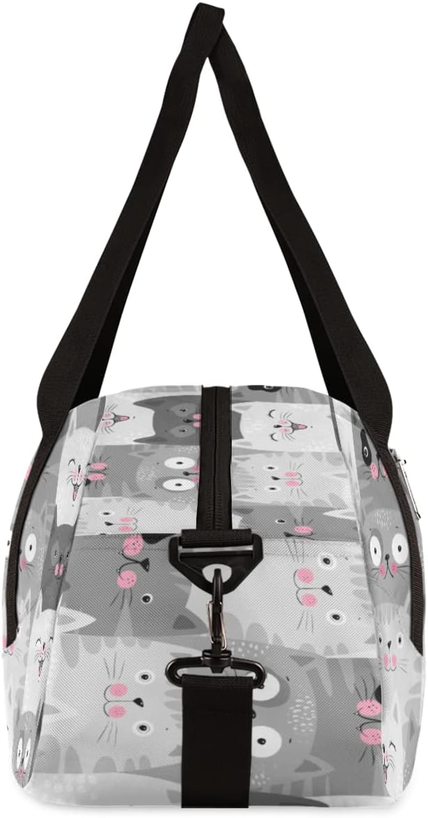 Cute Grey Cats Pattern Gym Duffle Bag for Kids,Sports Bag for Teens Boys & Girls Small Waterproof Overnight Weekender Carry School Practice Travel Bag