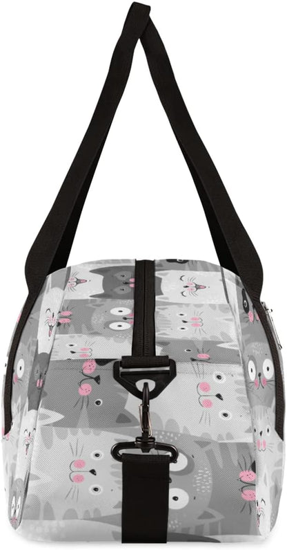 Cute Grey Cats Pattern Gym Duffle Bag for Kids,Sports Bag for Teens Boys & Girls Small Waterproof Overnight Weekender Carry School Practice Travel Bag