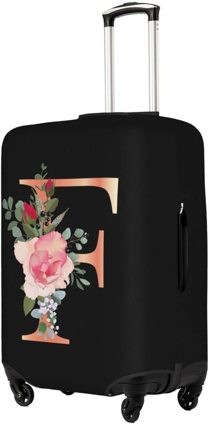 Floral Letter F Travel Luggage Cover Spandex Suitcase Protector Elastic Washable Stretch Suitcase Cover,Size XL(Fit 29-32inch Suitcase)