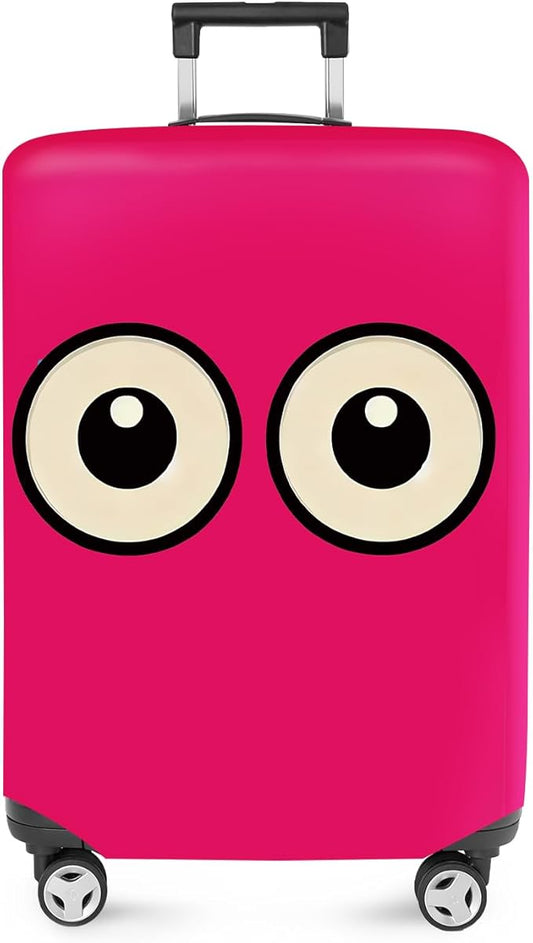 ANNA QUEEN Funny Cartoon Eyes Luggage Cover, Pink Suitcase Protector with Cute Big Eyes Design, Travel Suitcase Cover for 32-34 Inch Luggage, Stretchable & Washable Spandex Travel Accessories