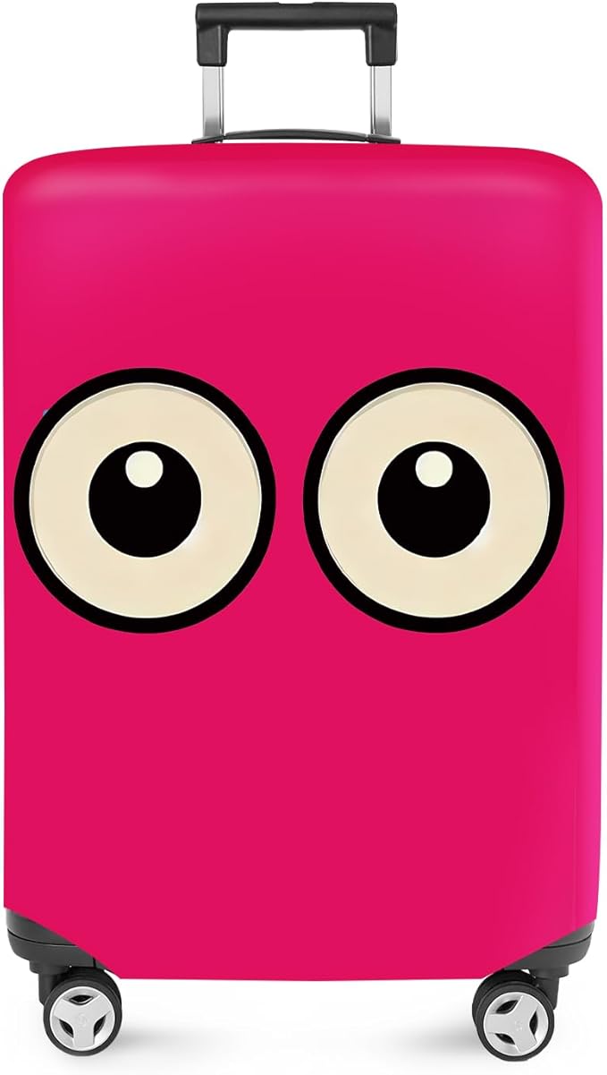 ANNA QUEEN Funny Cartoon Eyes Luggage Cover, Pink Suitcase Protector with Cute Big Eyes Design, Travel Suitcase Cover for 28-30 Inch Luggage, Stretchable & Washable Spandex Travel Accessories