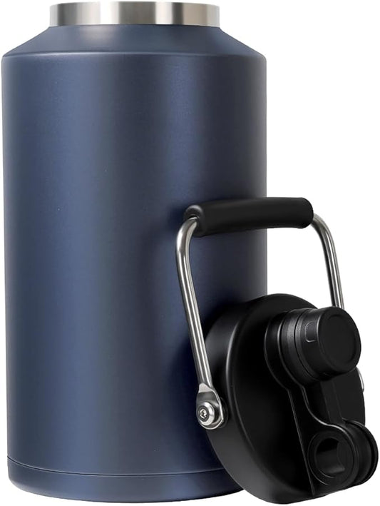 Insulated Water Bottle, 1 Gallon Jug with Handle, 128 oz Stainless Steel Large Water Bottle Wide Mouth Double Vacuum for Hot & Cold Drinks, Navy Blue