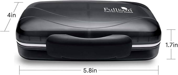 Travel Pill Organizer Large Portable Medication Fullicon Oversize 8 Compartment Pill Box, Vitamin Travel Case Pill Holder - Airtight & Moistureproof (Black)