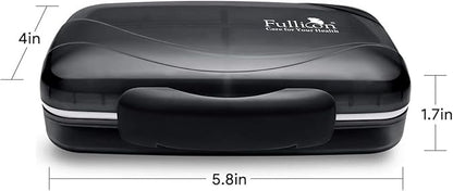 Travel Pill Organizer Large Portable Medication Fullicon Oversize 8 Compartment Pill Box, Vitamin Travel Case Pill Holder - Airtight & Moistureproof (Black)