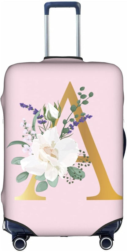 Flower Letter A Pink Luggage Cover Elastic Washable Stretch Suitcase Protector Anti-Scratch Travel Suitcase Cover for Kid and Adult M (22-24 inch suitcase)
