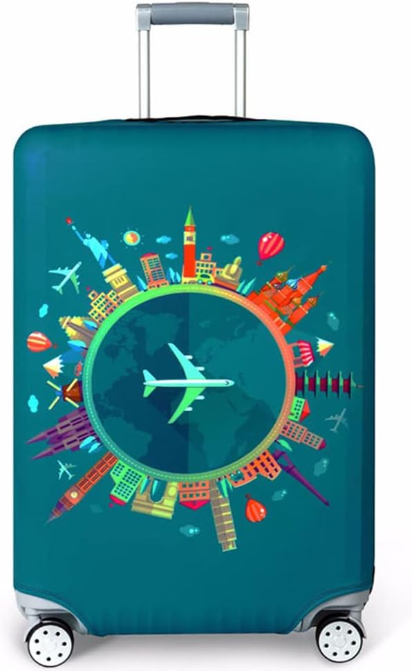 MosaiRudo Thicker Luggage Cover Elastic Suitcase Cover Protector Fits 18-32 Inch Suitcase Travel Accessories (World Travel, M)