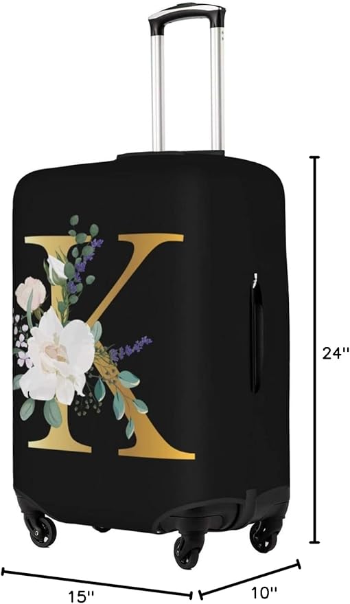 Flower Letter K Black Luggage Cover Elastic Washable Stretch Suitcase Protector Anti-Scratch Travel Suitcase Cover for Kid and Adult M (22-24 inch suitcase)