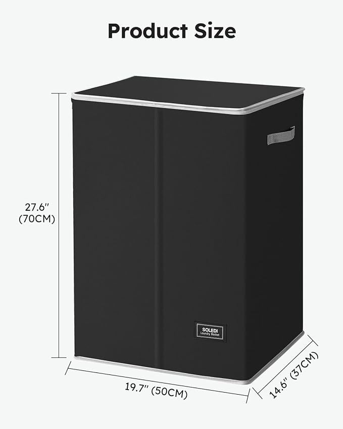 SOLEDI Laundry Hamper with Lid 130L Large & Tall Collapsible Laundry Basket, Clothes Hamper with Bag Removable Easy to Carry, Dirty Hampers for Bedroom, Bathroom, Dorm, College, Black