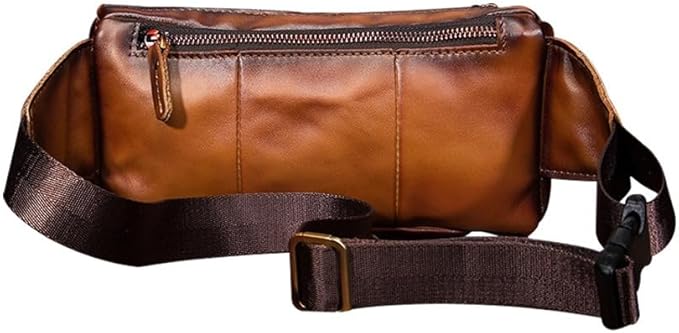 Outdoor Ready Water Resistant Leather Waist Pack for Men Hiking Riding Travel Fanny Bag with Phone Pocket Gifts for Men (Brown&Black)