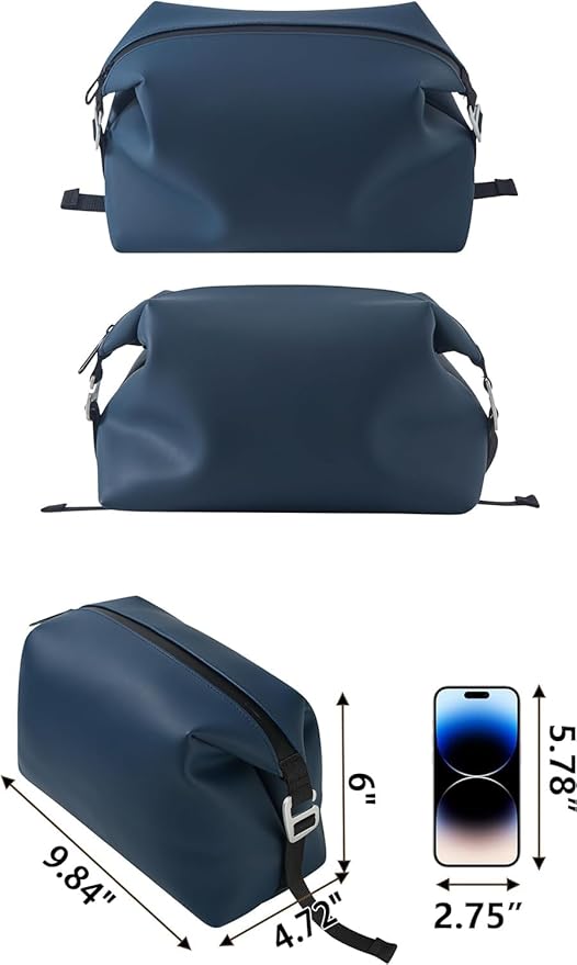 6"x 9.84" 4.5L Large Silicone Toiletry Bag,Waterproof Leakproof Foldable Travel Organizer,Dopp Kit Alternative for Men & Women,Navy Blue