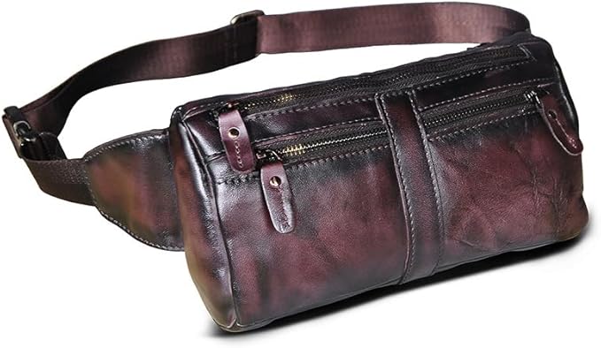 Outdoor Ready Water Resistant Leather Waist Pack for Men Hiking Riding Travel Fanny Bag with Phone Pocket Gifts for Men (Red&Black)