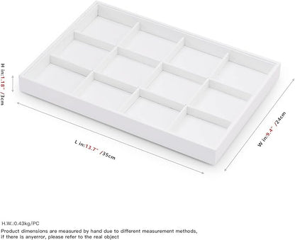 Oirlv Premium White Leather Stackable Jewelry Tray 12 Grid Jewelry Drawer Organizer Trays for Bracelets Earrings