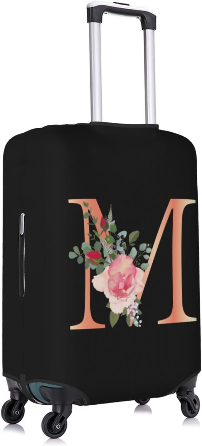 Floral Letter M Travel Luggage Cover Spandex Suitcase Protector Elastic Washable Stretch Suitcase Cover,Size S(Fit 18-21inch Suitcase)