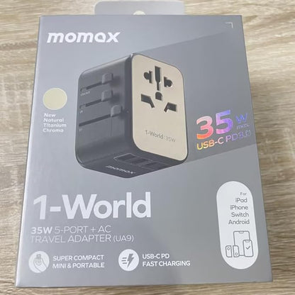 MOMAX Universal Travel Adapter, PD 35W Fast Charge International Power Adapter, 3 USB C & 2 USB A, Worldwide Travel Plug Adapter, International Power Adapter for Europe, USA, Japan, Aus(Type C/A/G/I)