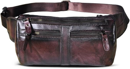 Outdoor Ready Water Resistant Leather Waist Pack for Men Hiking Riding Travel Fanny Bag with Phone Pocket Gifts for Men (Red&Black)