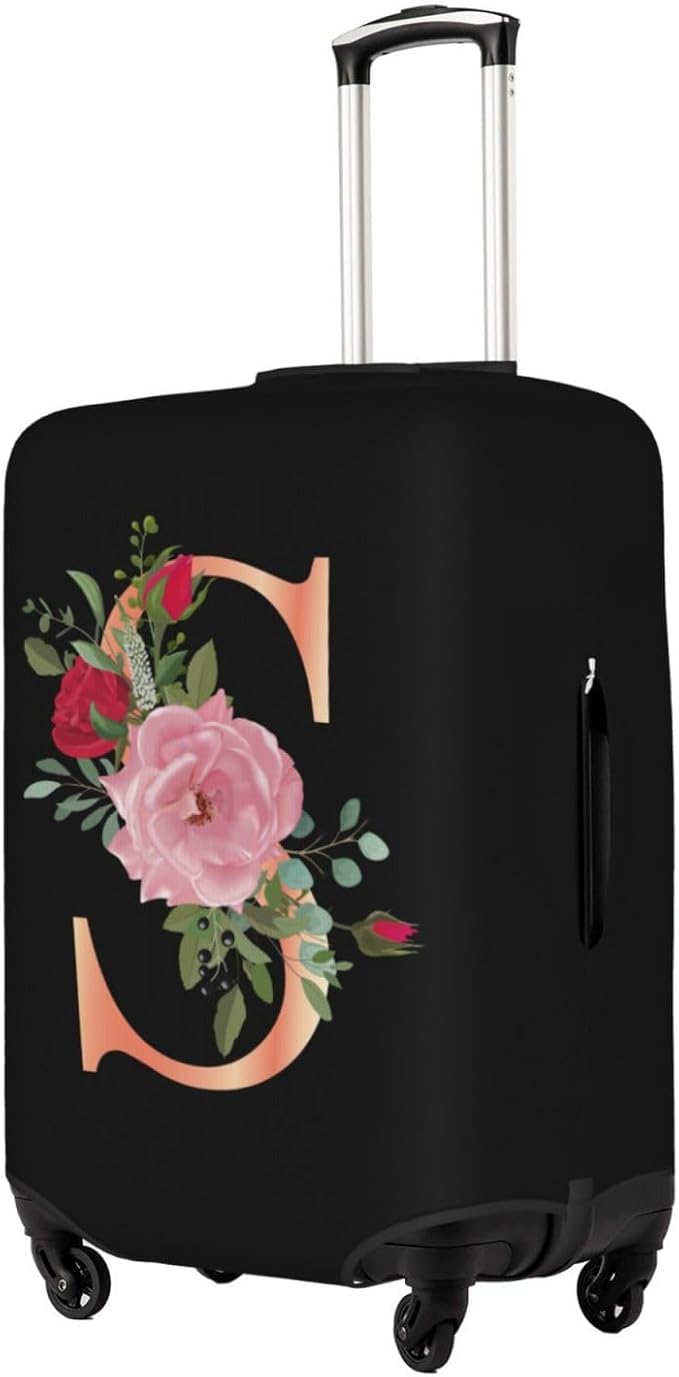 Floral Letter S Travel Luggage Cover Spandex Suitcase Protector Elastic Washable Stretch Suitcase Cover,Size M(Fit 22-24inch Suitcase)