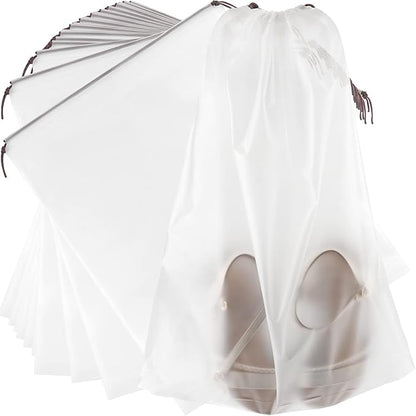 HAKZEON 100 PCS 16x20 Inch Clear Plastic Drawstring Bags, Portable Translucent Shoes Storage Organizers Pouch with Rope, Thickness 2 Mil Travel Bags for Sneakers, Dress Shoes, Slippers, Sandals