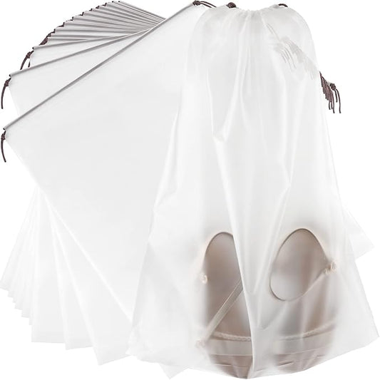 HAKZEON 100 PCS 16x20 Inch Clear Plastic Drawstring Bags, Portable Translucent Shoes Storage Organizers Pouch with Rope, Thickness 2 Mil Travel Bags for Sneakers, Dress Shoes, Slippers, Sandals