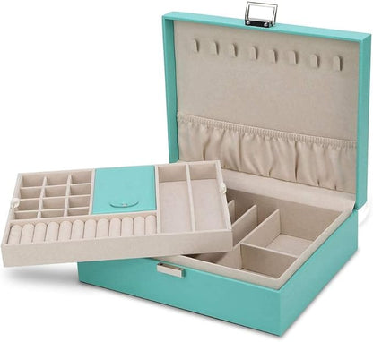 Jewelry Box, Jewelry Organizer Double Layer Jewelry Case Travel Jewelry Storage Organizer for Women Girls Gift/Green