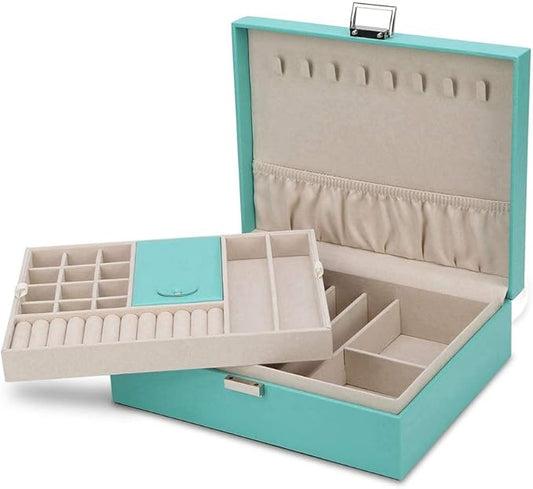 Jewelry Box, Jewelry Organizer Double Layer Jewelry Case Travel Jewelry Storage Organizer for Women Girls Gift/Green