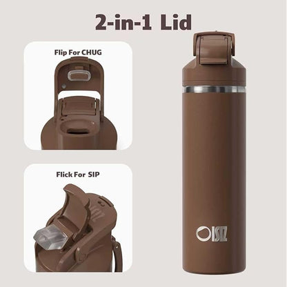 OISIZ Insulated Water Bottle 24 oz with 2 in 1 Spout and Straw Lid,One Click Safety Lock,100% Leakproof,Keep Cold 24H,Vacuum Stainless Steel Water Bottle for School,Travel and Sports,Dishwasher Safe