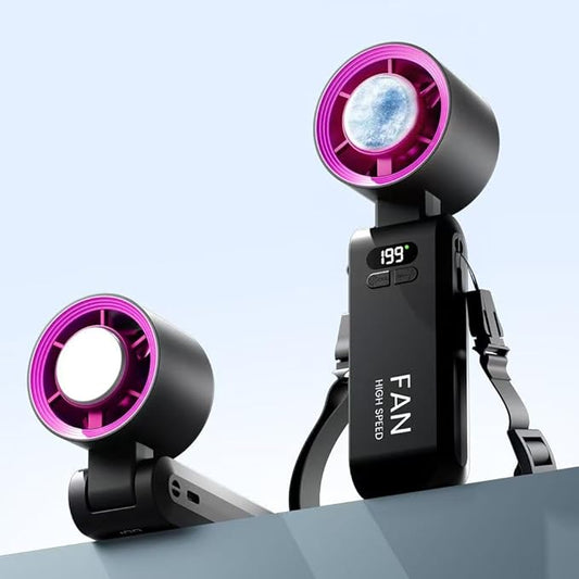 2 Pack Handheld Portable Turbo Fan with Ice Cooler, Speed (1-199) 5500mAh*2 Rechargeable Personal Fan,[20H Cooling Time] Mini Yet Powerful, Small Pocket Fans for Travel/Outdoor/Office, Black Hot Pink