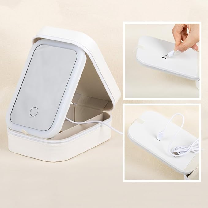 callie Personalized Birth Flower Jewelry Box with Mirror & LED 3 Adjustable Light, Custom Name - Travel Makeup Box Case, Birthday Christmas Gift for Women Girls