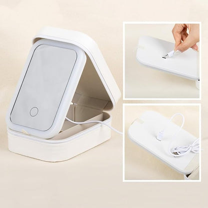 callie Personalized Birth Flower Jewelry Box with Mirror & LED 3 Adjustable Light, Custom Name - Travel Makeup Box Case, Birthday Christmas Gift for Women Girls