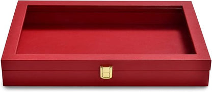 Oirlv Premium Red Leather Jewelry Tray with Acrylic Lid Jewelry Organizer Case Showcase Jewelry Display Organizer Box