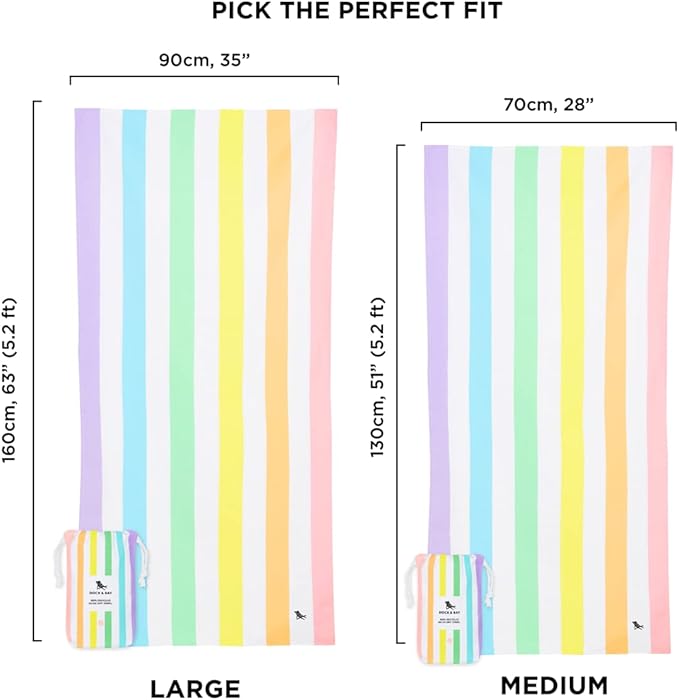 Dock & Bay Kid's Towel - for Beach Use - Quick Dry, Sand Free - Compact, Lightweight - 100% Recycled - Includes Bag - Summer - Unicorn Waves, Medium (130x70cm, 51x28)