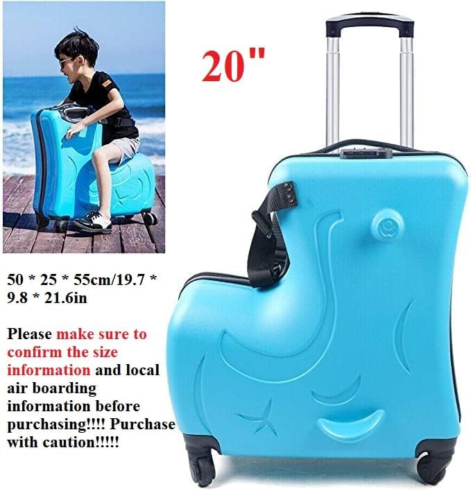 CNCEST 20"/24" Kid's Ride-on Travel Suitcase,Travel Rolling Luggage with Wheels Carry Trolley Luggage with Password Lock,Children's Ride On (20” Blue)