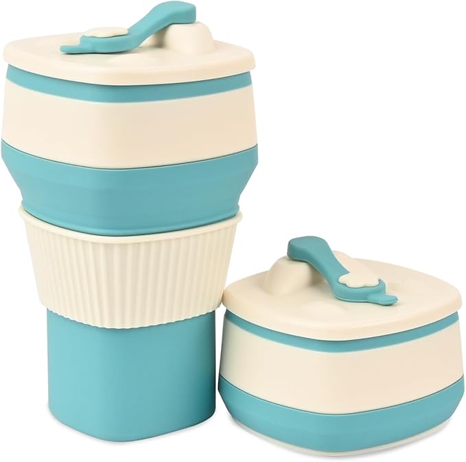 Collapsible Silicone Cup, Safe & Portable, for Hot & Cold Drinks, 18.6 oz (550 ml) - Travel, Camping, Office, and More – Turquoise Blue