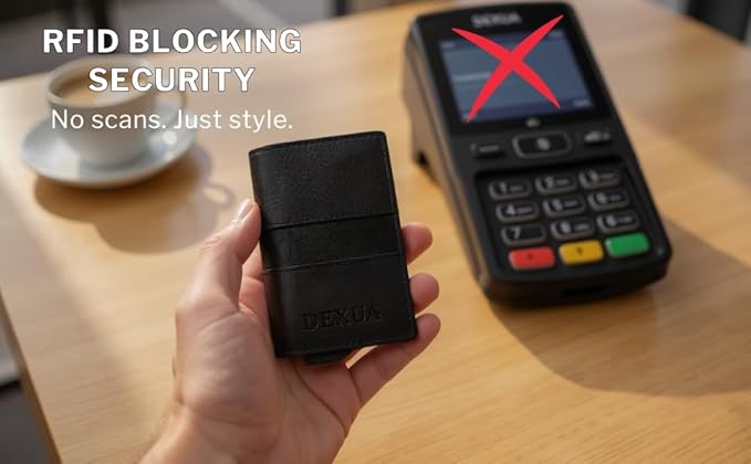 Mens Wallet, Premium Leather Slim Wallet, RFID Blocking Pop-Up Card Holder, Extra Credit Card Slots, Cash Slot, Magnetic Closure, Christmas Gift Ready Gift Box Included