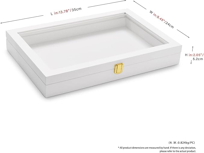 Oirlv White Jewelry Organizer Tray with Acrylic Lid Premium Leather Jewelry Box with Transparent Lid Drawer Insert Big Necklace Display Case(Flat Tray)