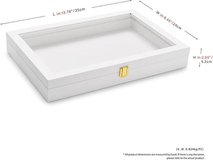 Oirlv White Jewelry Organizer Tray with Acrylic Lid Premium Leather Jewelry Box with Transparent Lid Drawer Insert Big Necklace Display Case(Flat Tray)