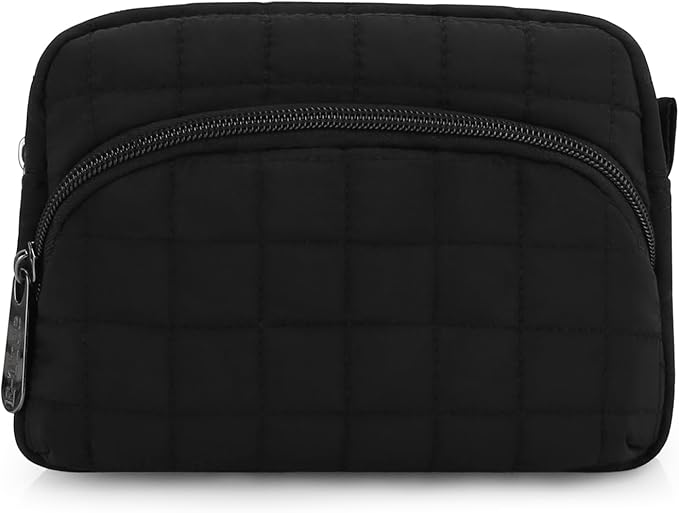 E-Tree Makeup Bag, Quilted Cosmetic Bag for Women, Puffer Make up Pouch for Purse,Travel Toiletry Organizer Case Black