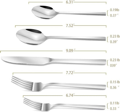 DEACORY Silverware Set Flatware Set Stainless Steel Cutlery Set Silver Mirror Finished Hexagon Handle 5 Pieces Service for 1