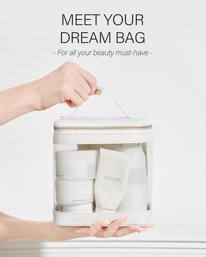 ROWNYEON Clear Makeup Case Toiletry Bag Multipurpose Travel Makeup Train Case Portable Cosmetic Organizer Transparent Storage Bag