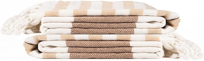 Cotton Turkish Beach Towel with Towels Oversized 36"x72" Pool Absorbent Extra Large Quick Dry Sand Travel Towel (Biscotti Luxe, 2 Pack)