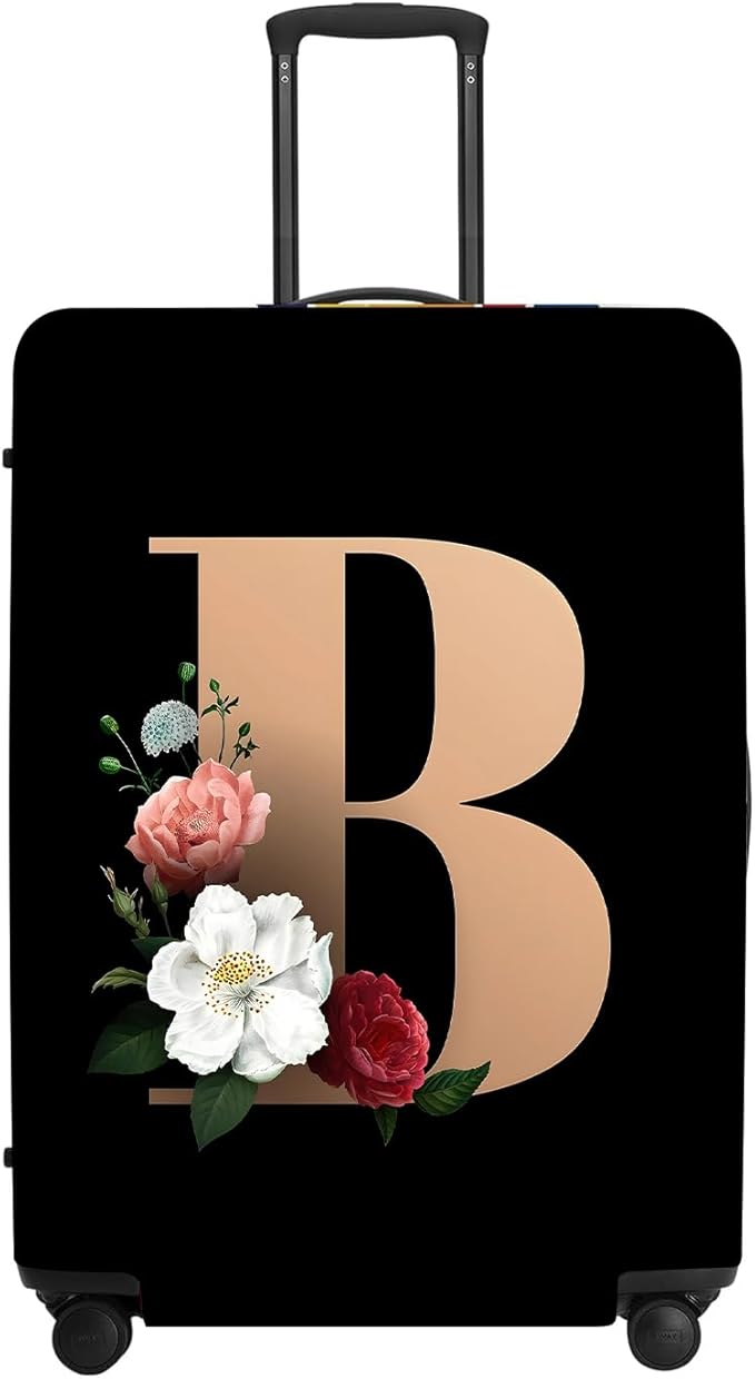 Floral B lphabet Luggage Cover Set, Vintage Letter Print Waterproof Suitcase Protector, Travel Accessories for Women Men
